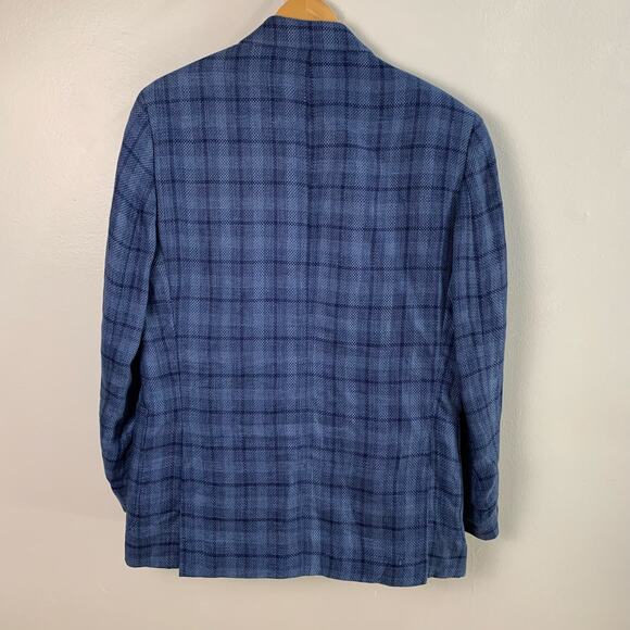Tasso Elba Size M (39-41) Men's Linen Sport Coat Blazer Jacket Blue Plaid Career - Picture 2 of 9